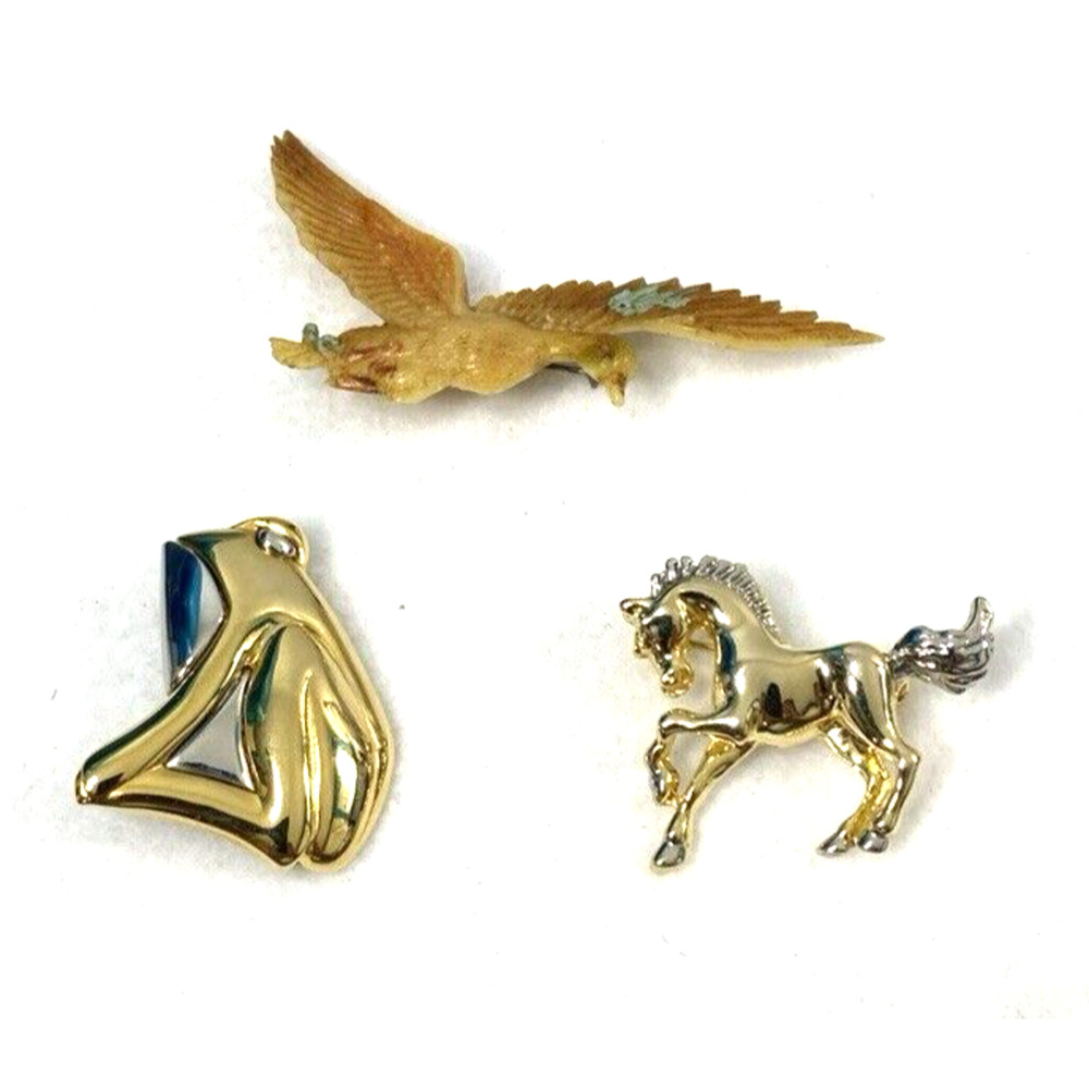 Lot of 3 Pin Brooches Womens Frog Horse Duck‎ Vintage Jewelry Gift
